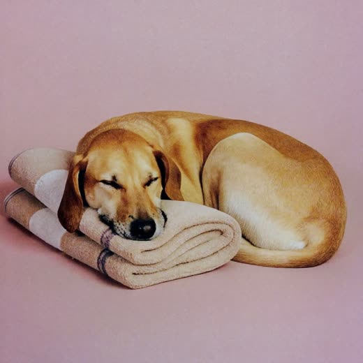 A dog asleep on a folded blanket